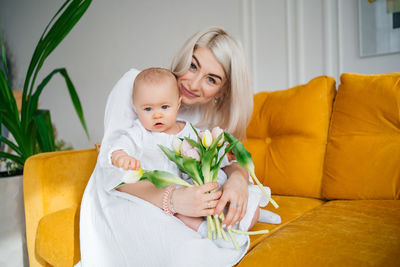 Portrait of cute girl with dog