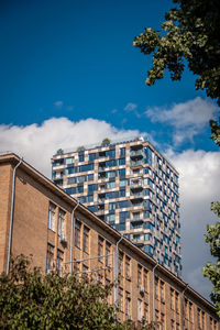 Low angle view of buildings against clear sky