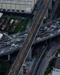 High angle view of vehicles on road