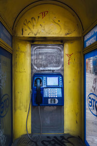 Close-up of pay phone