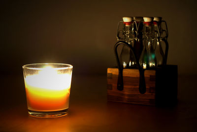 Close-up of tea light candle on table