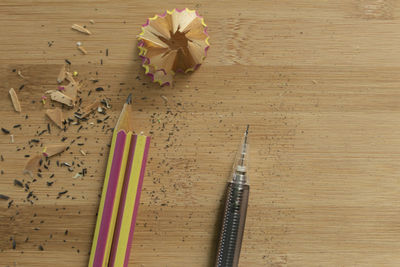 High angle view of flower on table