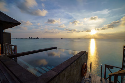 Sunset from water villa in maldives