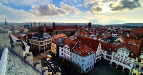 High angle view of buildings in city