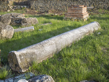 Old stone wall in field