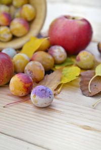 High angle view of apples on table