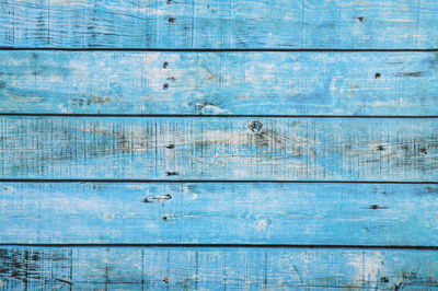 Full frame shot of weathered blue wooden wall