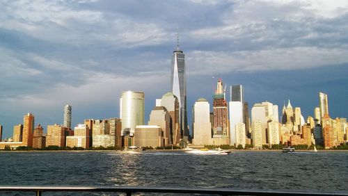 City skyline with river in background