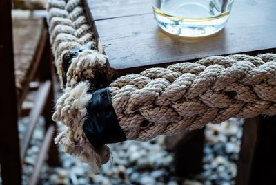 Close-up of ropes on table