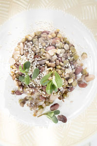 High angle view of berries in plate on table