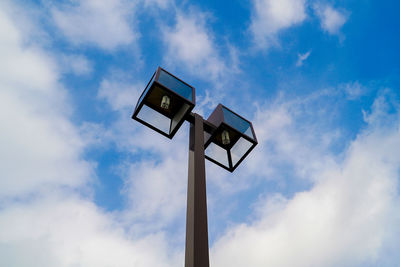 Low angle view of basketball hoop against sky