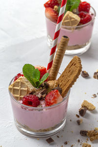 Close-up of food in glass on table