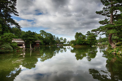 Full frame shot of lake with trees in background