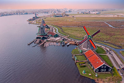 High angle view of boats in sea