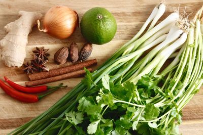 Close-up of vegetables on cutting board