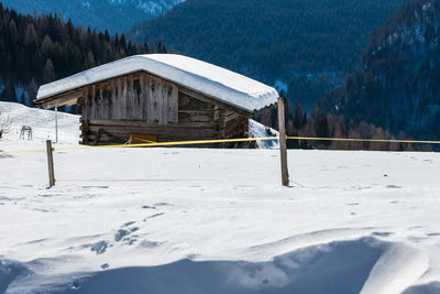 Winter magic. the ancient wooden houses of sauris di sopra. italy