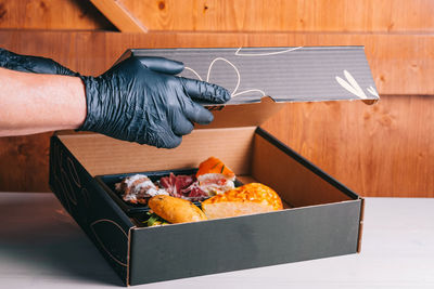 Man preparing food on table