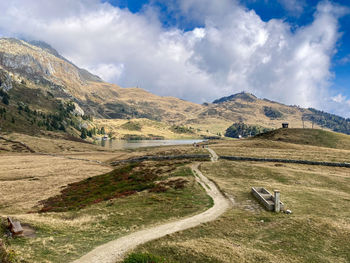 Hiking trail in the mountains above the bettmeralp, switzerland