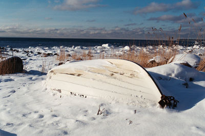 Panoramic view of beach against sky during winter