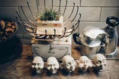 High angle view of potted plants on table at home