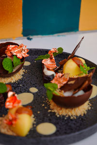 Close-up of food in plate on table