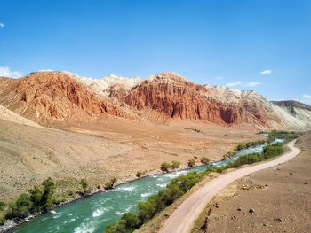 Panoramic view of road amidst mountains against sky