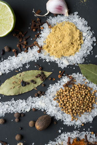 High angle view of spices on table