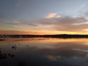 Scenic view of lake against sky during sunset