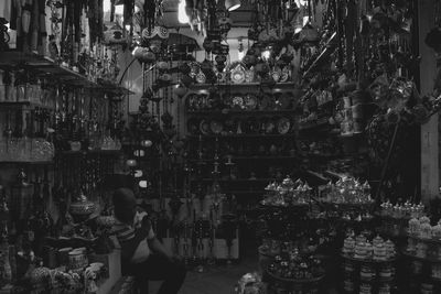 High angle view of people at market stall