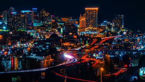 Illuminated city at night