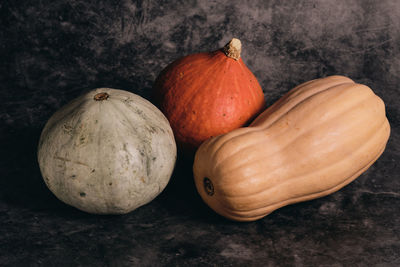 High angle view of pumpkins on table