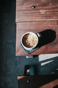 High angle view of coffee on table