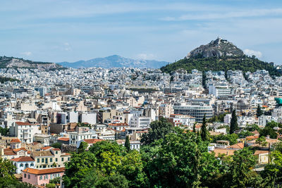 High angle view of buildings in city