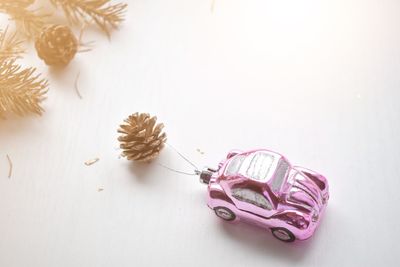 High angle view of christmas decoration on table