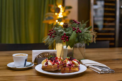 High angle view of coffee on table