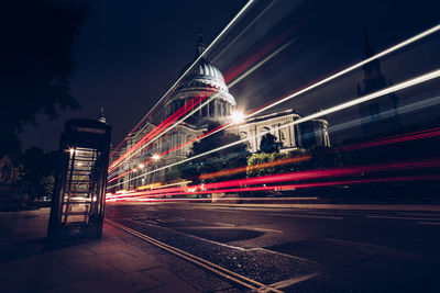 Light trails against st paul's cathedral at night