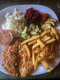 High angle view of meal served in plate