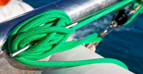 High angle view of ropes on table