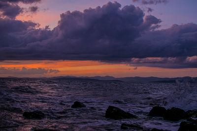 Scenic view of sea against sky at sunset