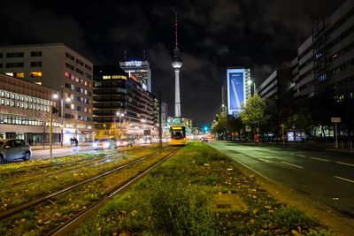 View of illuminated city at night