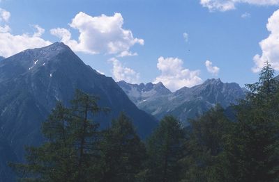 Scenic view of mountains against cloudy sky