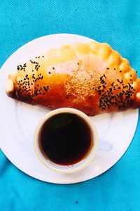 High angle view of breakfast served on table