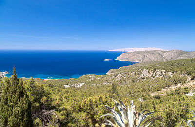 Scenic view of sea against blue sky