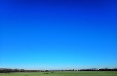 Scenic view of field against clear blue sky