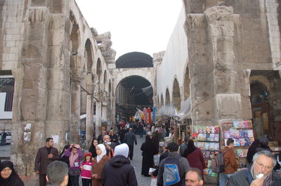 Group of people in front of historical building