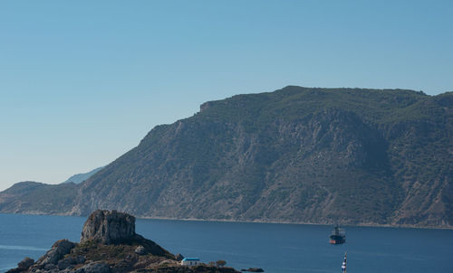 Blue white church on the small island of agios stefanos kefalos kos greece