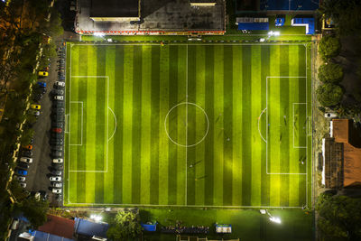 Directly above shot of illuminated soccer field