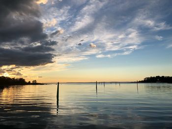 Scenic view of lake against sky during sunset