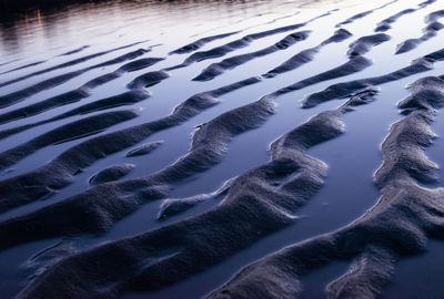 High angle view of beach against sky during sunset