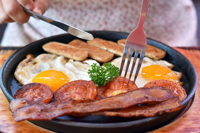 Close-up of meal served on table